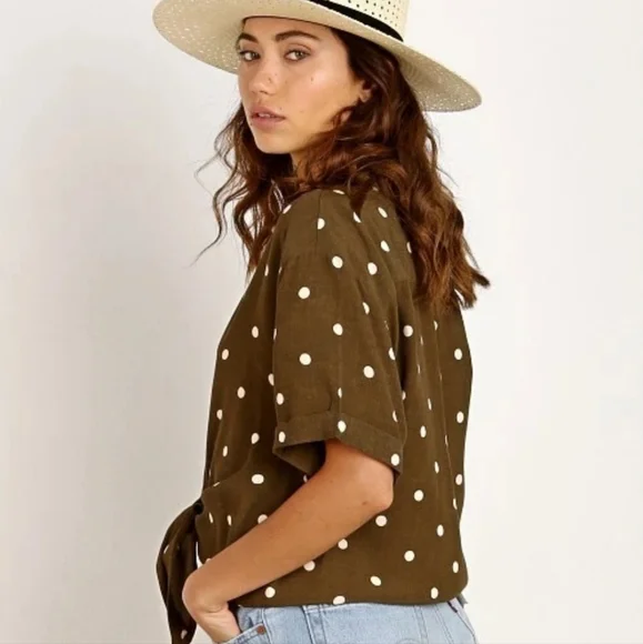 NWT FAITHFULL THE BRAND Rio Shirt Tie Front Relaxed Fit Ronja Polka Dot Small - Picture 2 of 13